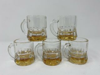 Vintage Set Of 5 Federal Glass Co Amber Gold Beer Mug Shot Glasses Toothpick