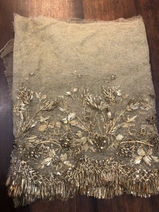 LOOK Old/ Antique religious altar cloth embroidered with gold metal threads 2