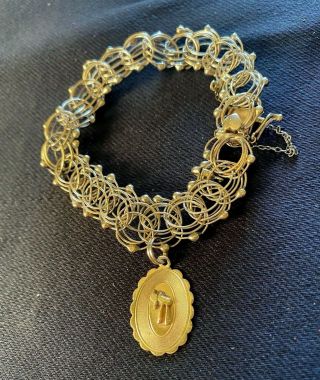 Vintage 14k Gold Ladies Bracelet With 14k Chai Charm 7 " 14.  8g Stamped