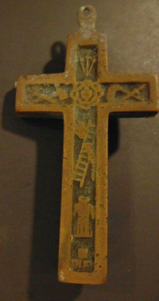 Nun RARE Antique Reliquary Cross Crucifix Rosary 1800s older? brass bronze 2