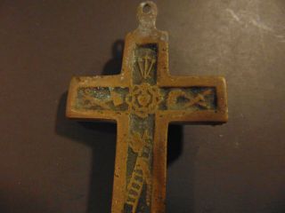 Nun RARE Antique Reliquary Cross Crucifix Rosary 1800s older? brass bronze 3