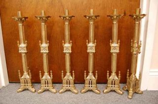 , Ornate Set Of 6 Gothic Altar Candlesticks,  18 1/4 " Ht. ,  Chalice & Vestment Co
