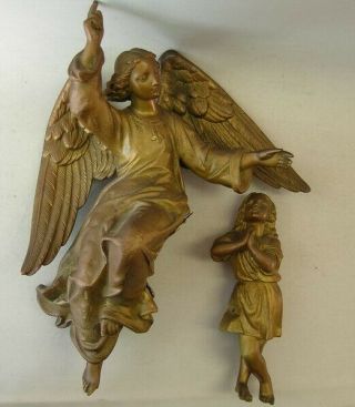 Antique Guardian Angel And Child From Convent (imitation Bronze)