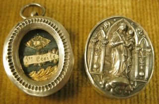 Antique Silver Case With A Relic Of St.  Cecilia Of Rome - Martyr