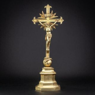 Altar Crucifix | Standing Church Antique Bronze Cross | Jesus Fleur De Lis | 30 "