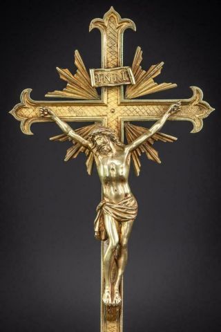 Altar Crucifix | Standing Church Antique Bronze Cross | Jesus Fleur De Lis | 30 