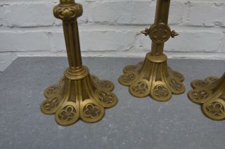 Antique French 1920 ' s Bronze Altar Set Cross Crucifix Candlesticks Gothic Style 2