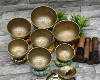 Natural Antique Bronze Singing Bowl Set Of 7 - Tibetan Sound Healing Bowls