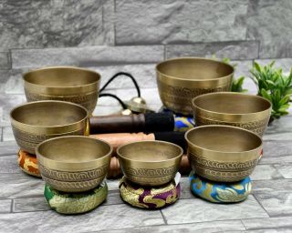 Natural Antique Bronze singing bowl Set of 7 - Tibetan Sound Healing Bowls 2