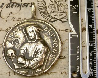 Antique 17th Century St.  Mary Magdalene & Mystic Bruno of Cologne Bronze Medal 3