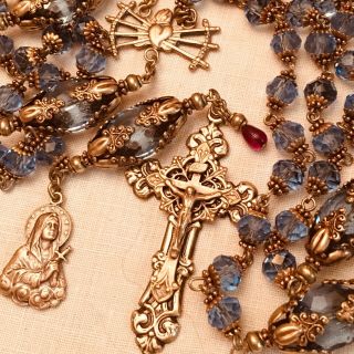 Catholic Rosary Crystal 7 Sorrows Of Mary Bronze Handmade French Bronze