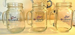 Three Carnival Cruise Line Country Fair Glass Drinking Jars Mugs