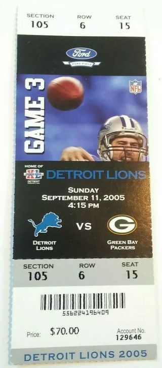 2005 Green Bay Packers Detroit Lions Nfl Football Ticket Stub
