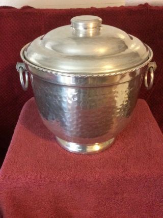 Vintage Hammered Aluminum Ice Bucket With Handles
