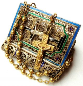 Exceptional 19th Century Antique Sterling Silver & Enamel Box,  Gold Roary