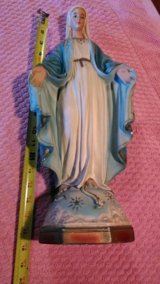 Vintage 17 1/2 " Our Lady Of Grace Virgin Mother Mary Serpent Chalkware Statue