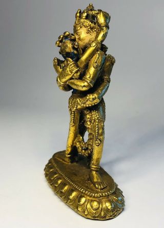 Antique 19th Century Tibetan Buddhist Deity Couple Gilt Bronze Figure 3.  25 