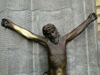 Huge Antique France Church Wall Hanging Bronze Jesus Christ Corpus Sculpture 2