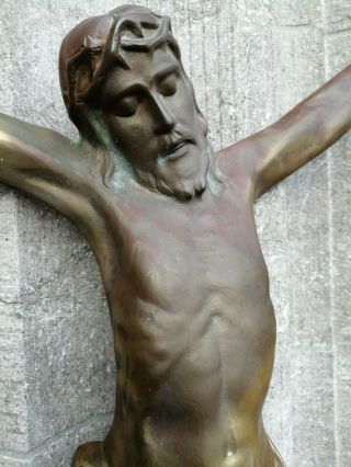 Huge Antique France Church Wall Hanging Bronze Jesus Christ Corpus Sculpture 3
