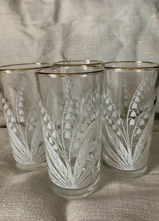Vintage White Floral And Gold Drinking Glasses Set Of Four