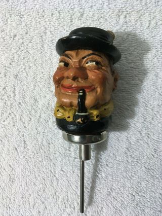 Vintage 2 Piece Carved Wood Head W/ Pipe Wine Liquor Bottle Cork Stopper Pourer