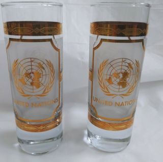 Set 2 Culver " United Nations " Tall Shot Glasses With 22k Gold Trim Un