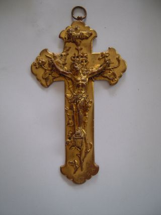 Antique Art Nouveau French Bronze Crucifix Cross