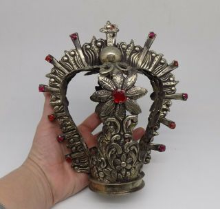 Antique Holy Crown Halo Silvered For Madonna Virgin Saint Big A - 3