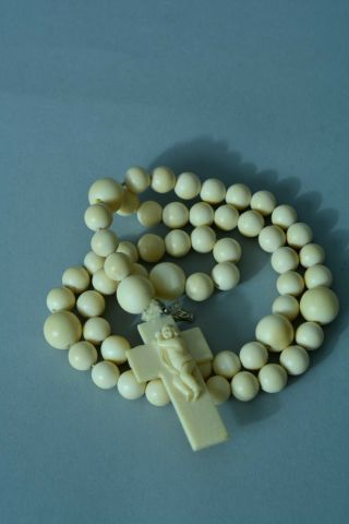 Precious Antique 19thc Rosary Hand Carved Beads & Cross Rare