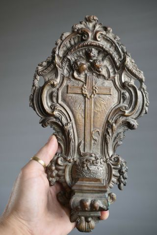 ⭐ Antique French Holy Water Font Bronze,  Made Late 19 Th Century ⭐