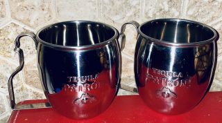 Set Of 2 Patron Tequila Moscow Mule Cup Silver Metal Mug Bee Logo