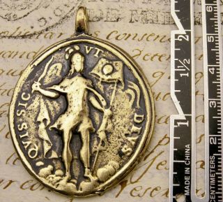 Antique Archangel Saint Michael Holy Trinity Father Son Holy Spirit Bronze Medal
