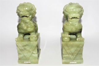 Vintage Carved Green Jade Foo Dog Lion Bookend Statues Stone Sculpture Buddhist