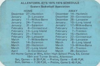 1975 - 76 Allentown Jets Eba Pocket Schedule