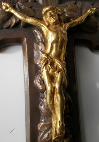 Large Fire Gilded Bronze Art Nouveau Crucifix 15.  74 "