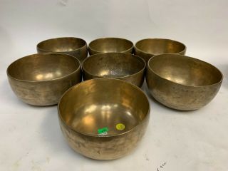 Rare Antique 7 Chakra Note Healing Himalayan Singing Bowl Set Of 7