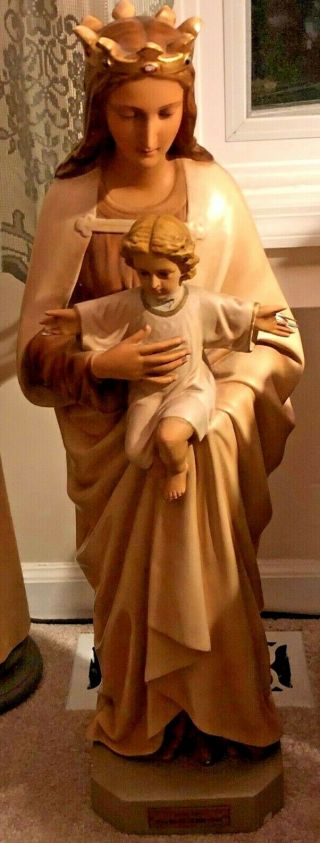Very Rare Large Antique Queen Virgin Mary & Infant Jesus Nuns Convent Statue