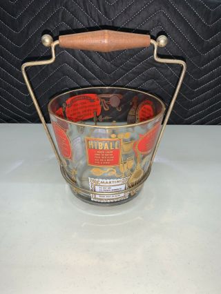 Vintage Mid Century Glass Drink Recipes Ice Bucket With Carrier