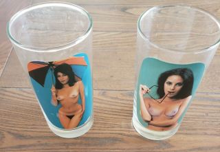 2 Vintage Stripping Nude Peek - A - Boo Naked Women Drinking Glasse Nude Barware
