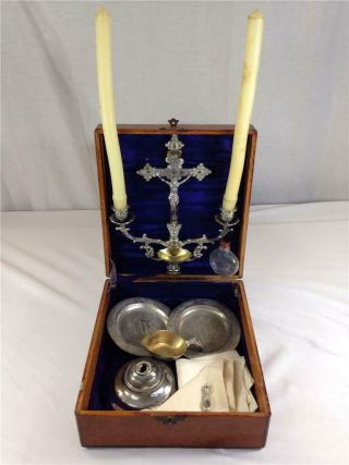 Antique 1897 Homan Silver Plate Catholic Priest Sick Call Outfit Last Rites Box