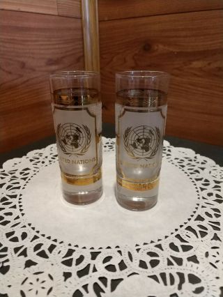 2 United Nations Tall Culver© Shot Glasses Made In The Usa W/22 K Gold