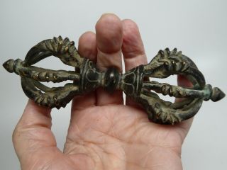 Vintage Vajra Dorje Bajra Antique Bronze Metal Tibetan Buddhist 8 Prong Amulet 2