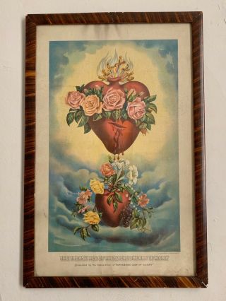 The Treasures Of The Sacred Heart Of Mary Lithograph In Frame 1 Of 2