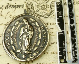 ANTIQUE 18TH CENTURY ROSA MISTICA O.  L.  OF GUADALUPE & ROSE OF LIMA BRONZE MEDAL 2