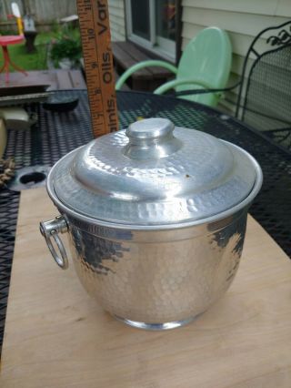 Vintage Nasco Hammered Aluminum Ice Bucket With Handles Lid Italy