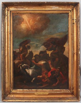 18thc Antique Christian O/c Oil Painting Conversion Of St Paul After Paul Bril