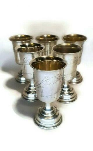 Vintage 833 Sterling Silver Set 6 Kiddush Cup Judaica Jewish Marked 76g