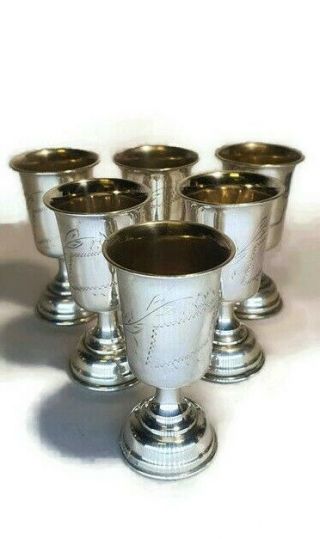 Vintage 833 Sterling Silver Set 6 Kiddush Cup Judaica Jewish Marked 76g 2