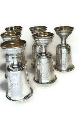 Vintage 833 Sterling Silver Set 6 Kiddush Cup Judaica Jewish Marked 76g 3