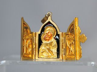 Antique Russian Gold Gilt Sterling Silver Cloisonné Enamel Icon Pendant Locket